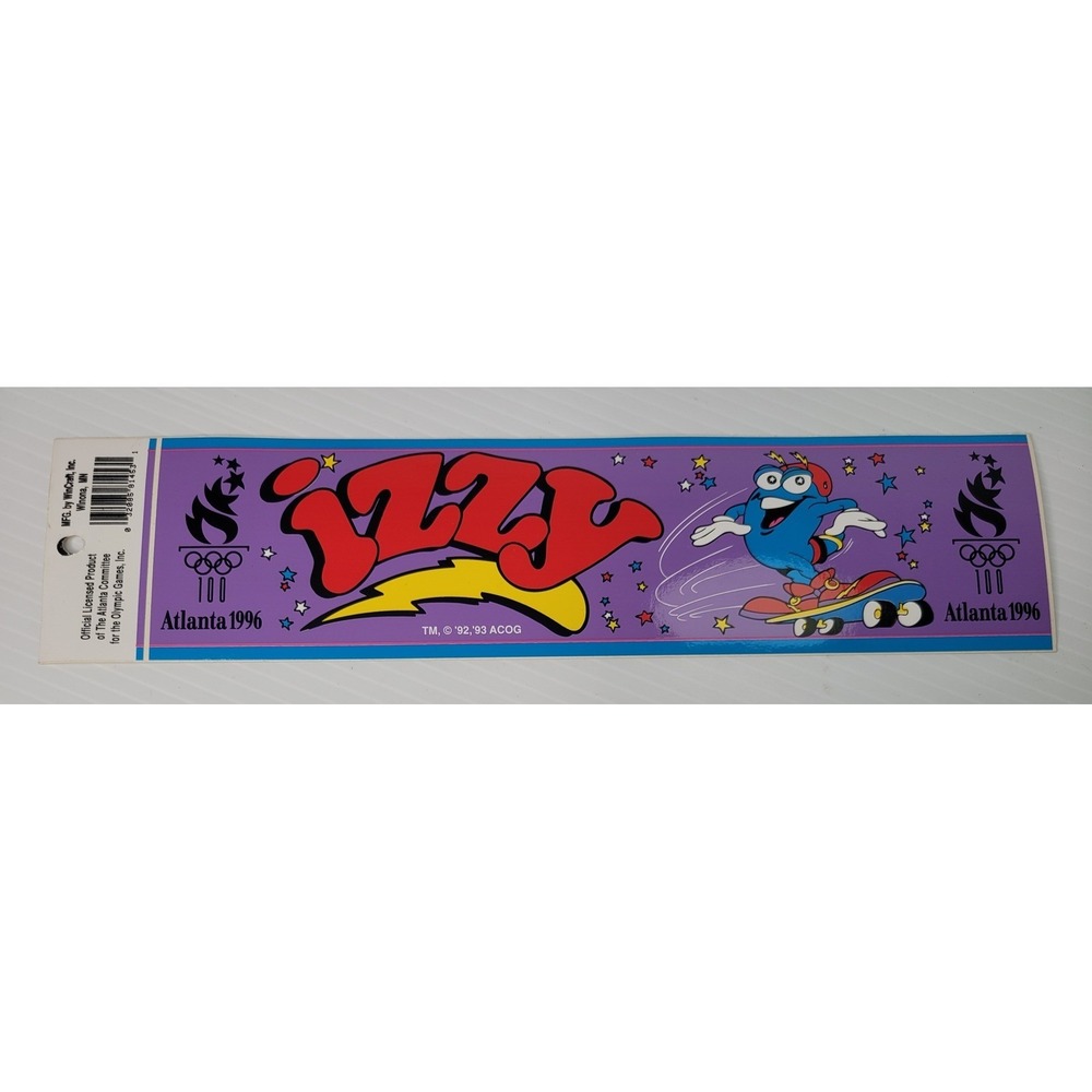 WinCraft Atlanta 1996 Olympics Izzy Bumper Sticker Purple Vintage Mascot NEW